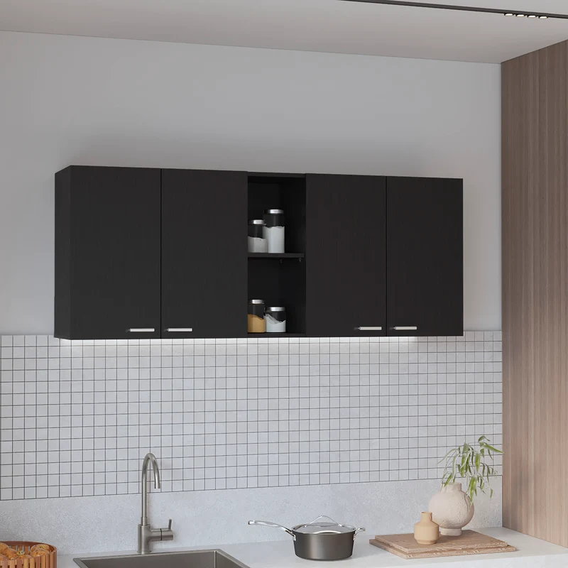 Mueble de pared para cocina Rochet en melamina con 4 gabinetes y 3 estantes