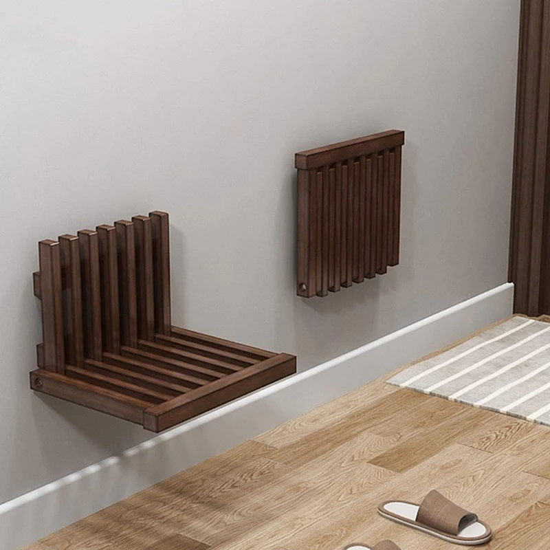 Taburete de ducha para cambio de zapatos ultrafino plegable de madera maciza que ahorra espacio