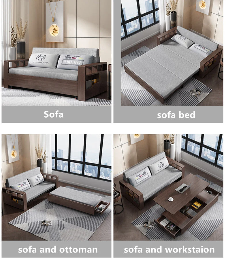 Sofá plegable y expandible multifunción y ahorrador de espacio con mesa de centro elevable