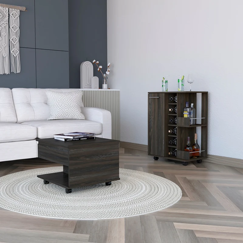Conjunto Inwood de Salón, Carrito de Bar + Mesa de Centro