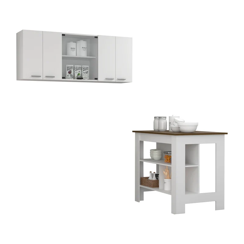 Conjunto Norfolk de Cocina, Isla de Cocina + Mueble de Pared para Cocina