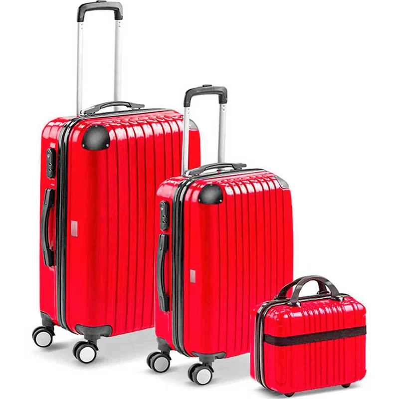 Juego Maletas Set 3 Cabina Rígidas Ruedas TSA Trolley Rojo Gridinlux