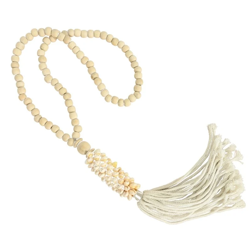 Beaded Tassel with Seashell | White