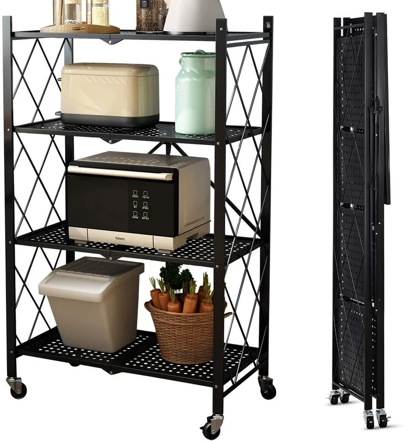Estantes de almacenamiento de metal plegables sin ensamblaje con ruedas para garaje, dormitorio, cocina y despensa
