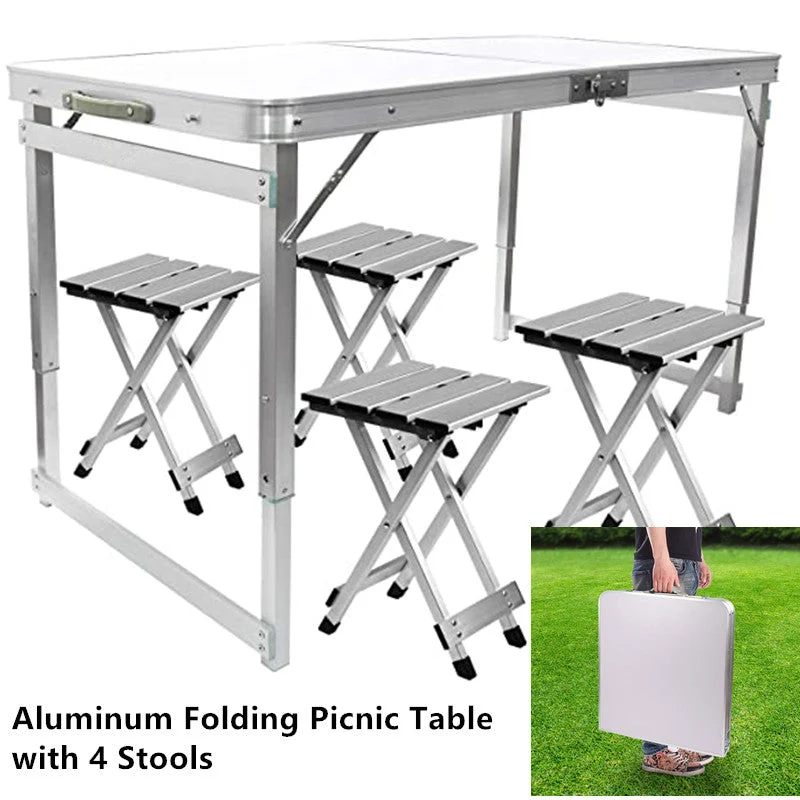 Mesa de picnic plegable de aluminio con 4 taburetes