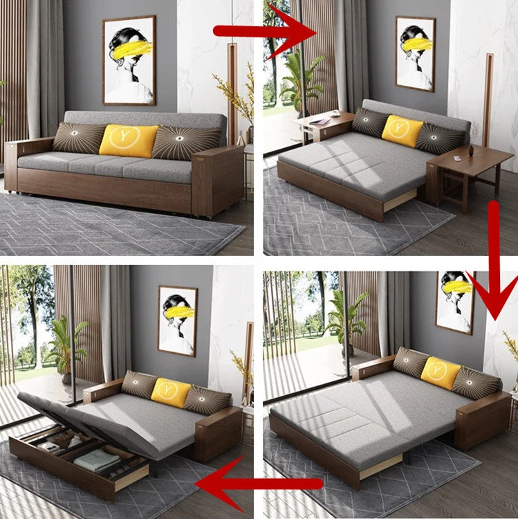 Sofá cama multifunción con mesa reposabrazos plegable