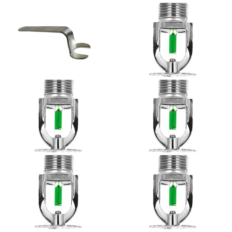 Rock Solid Five Pack Pendent Fire Sprinkler Heads Quick Response One Ninety Nine F Outlet Nickel Plated Copper Body Half Inch Thread With Included Universal Wrench For Easy Mounting And Zero Hassle Setup