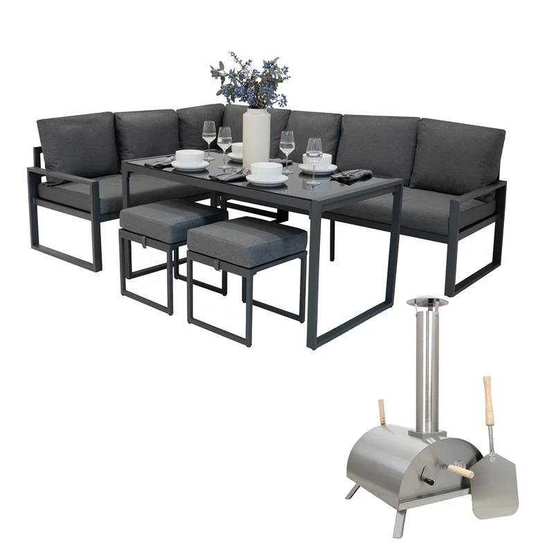 Set Sofa Esquinero de aluminio Antracita + Horno de mesa para Pizza