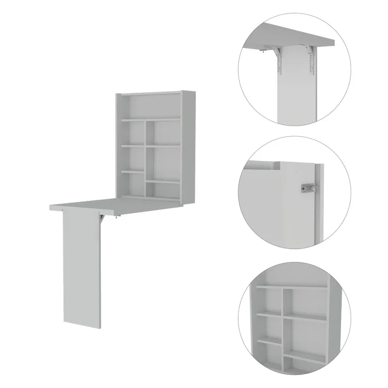 TUHOME Mesa Plegable Dalton con Base y Estantes, Blanco