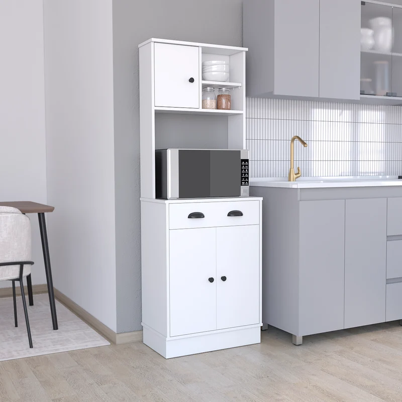 TUHOME Gabinete de Cocina para Microondas Powell con 3 Puertas, Manijas y Cajón