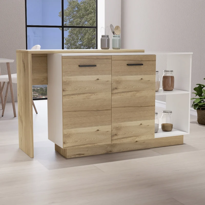 Isla de cocina Sicilia en melamina con 2 puertas y 3 estantes , multicolor , 90 cm X 150 cm X 60 cm