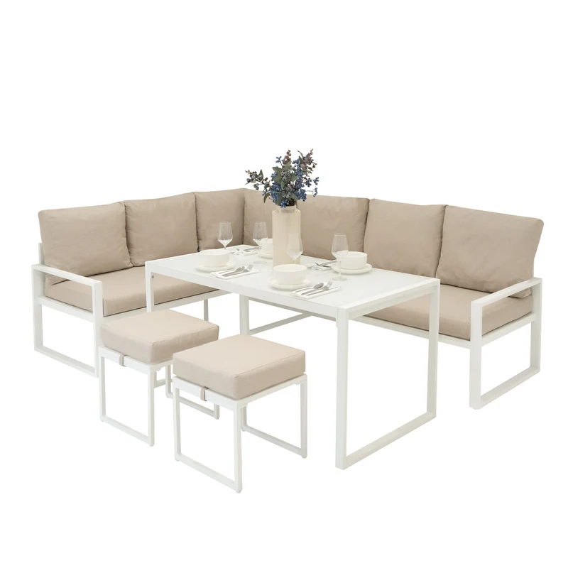 Sofa Esquinero para Exteriores de aluminio 7 plazas - Blanco