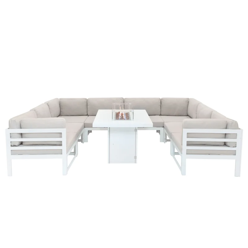 Juego de Sillón de Jardín con Mesa con Fogata a Gas - Blanco