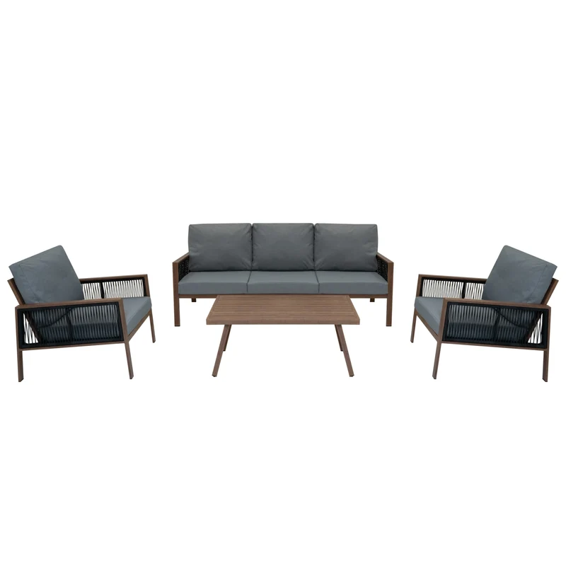 Conjunto para Exteriores de aluminio 5 plazas (4 piezas) - Efecto madera