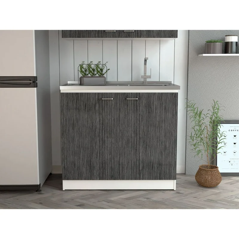 Mueble lavavajillas Napoles en melamina con 2 puertas , 2 estantes y encimera de acero inoxidable , multicolor , 90 cm X 100 cm X 52 cm