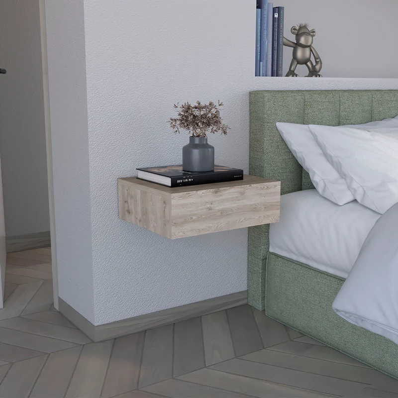 Mesita de noche flotante Milano en melamina un cajon de riel metalico , beige , 13 cm X 40 cm X 34.1 cm
