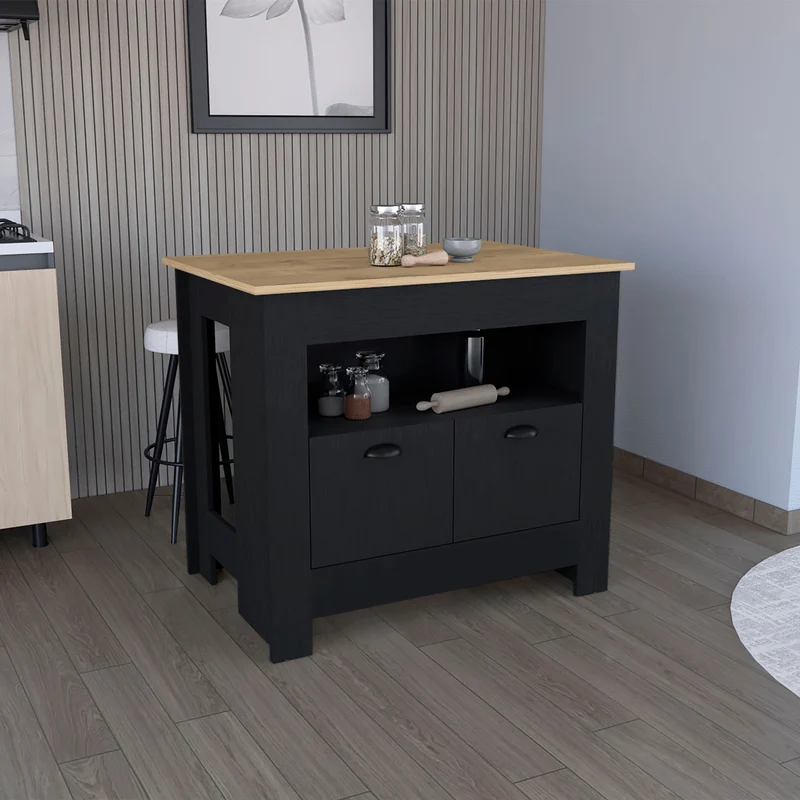 Isla de cocina Arlet en melamina con 2 puertas y 3 estantes , Multicolor , 89.9 cm X 103 cm X 70 cm