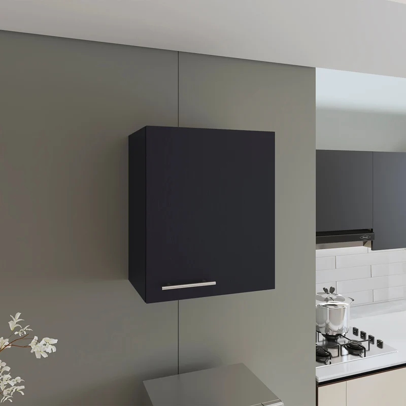 Armario Manchester en melamina con 2 estantes y 1 puerta , negro , 60 cm X 50 cm X 33.5 cm