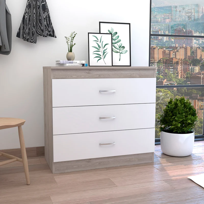 Comoda Melia en melamina con 3 cajones de rieles metalicos , multicolor , 75.7 cm X 80 cm X 39.8 cm