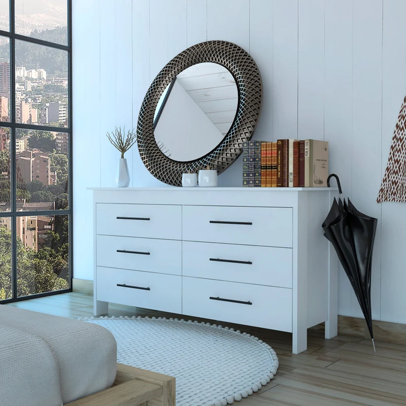 Comoda doble Hms en melamina con 6 cajones de rieles metalicos , Blanco , 80.6 cm X 149.5 cm X 48.3 cm