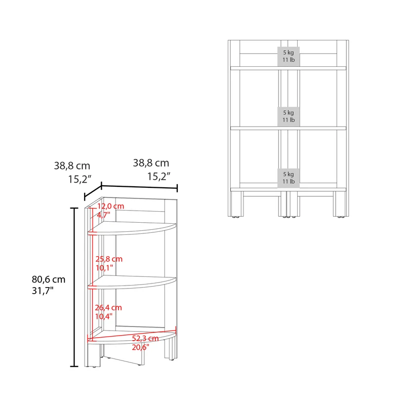 Taburete Riga en melamina con 3 estantes , blanco , 80.6 cm X 38.8 cm X 38.8 cm