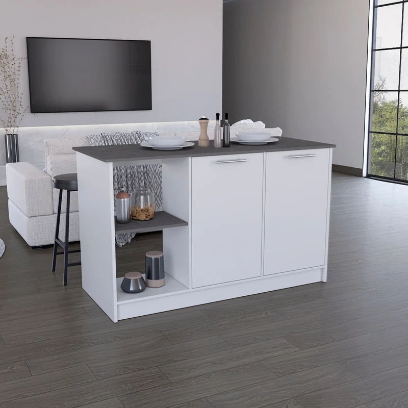 Isla de cocina Juniper en melamina con 2 puertas y 6 estantes , multicolor , 90 cm X 150 cm X 64 cm