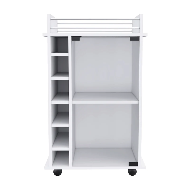 Carrito de Bar Dukat en melamina con 6 botelleros , 3 estantes y 4 ruedas , blanco , 89 cm X 55 cm X 41.5 cm