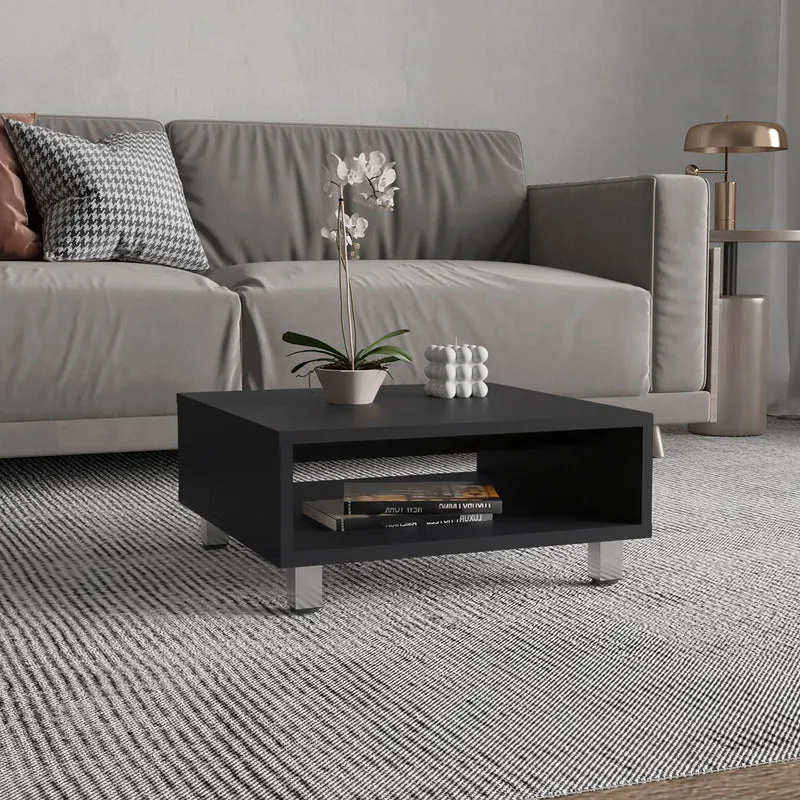 Mesa de Centro Eclipse en melamina con estantes inferior y 4 patas , negro , 26.9 cm X 60 cm X 60 cm