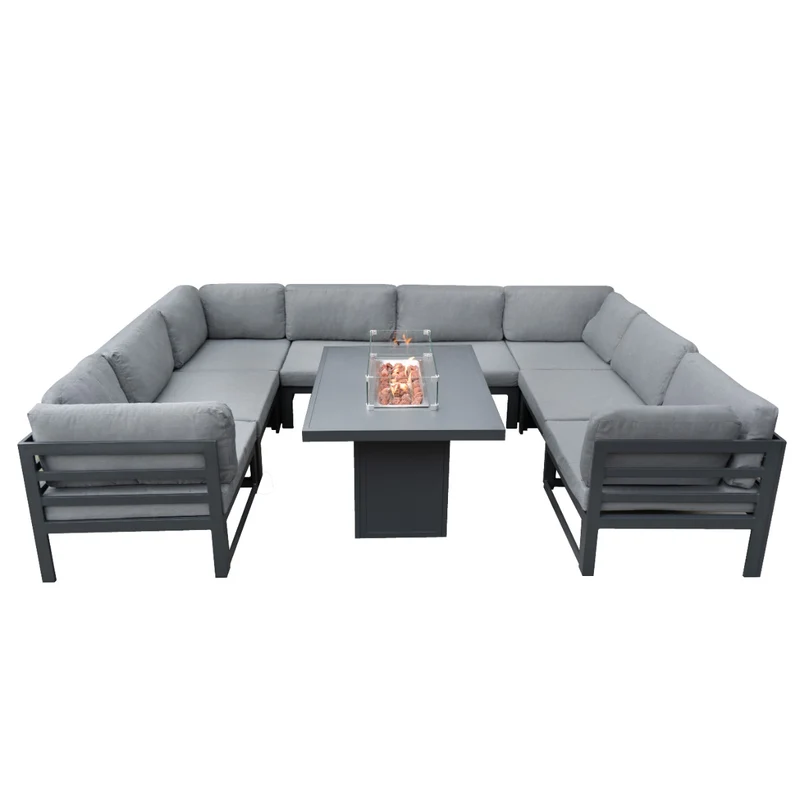 Juego de Sillón de Jardín con Mesa con Fogata a Gas - Gris