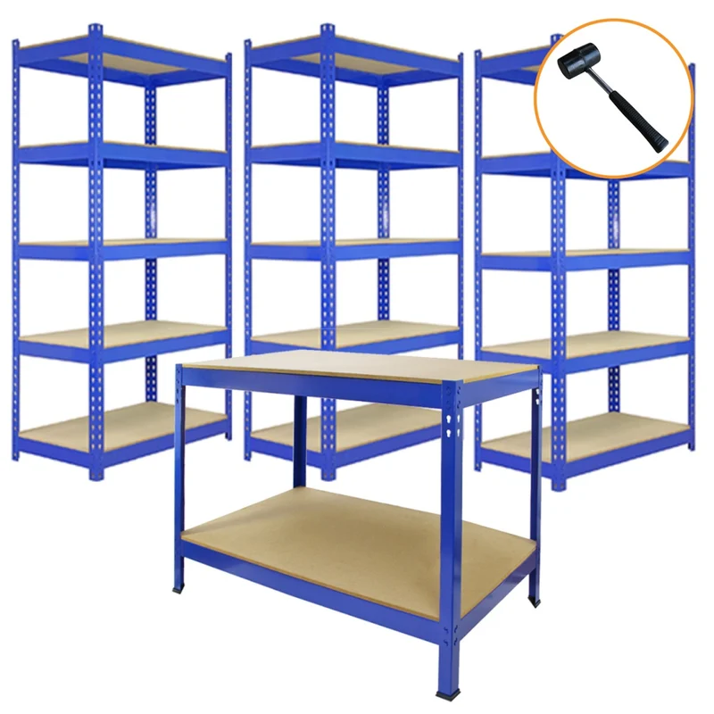 3 x Q-Rax Estanterías Métalicas Azules de 120cm y 2 x 90cm Estanterías Metálicas Azules
